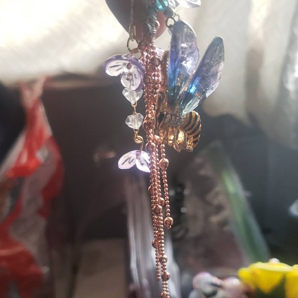 Elegant Gold and Purple Bee Pendant Bag Charm - Picture 2 of 3